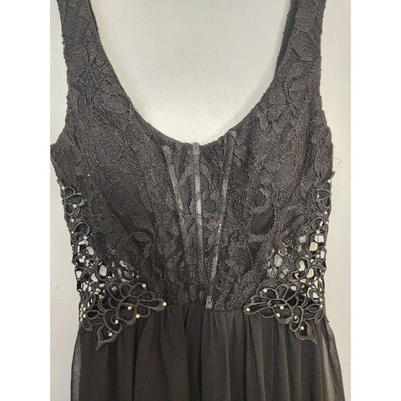 Size 0 City Triangles Black Formal Maxi Dress High Slit Lace Structured Bodice - Picture 4 of 9